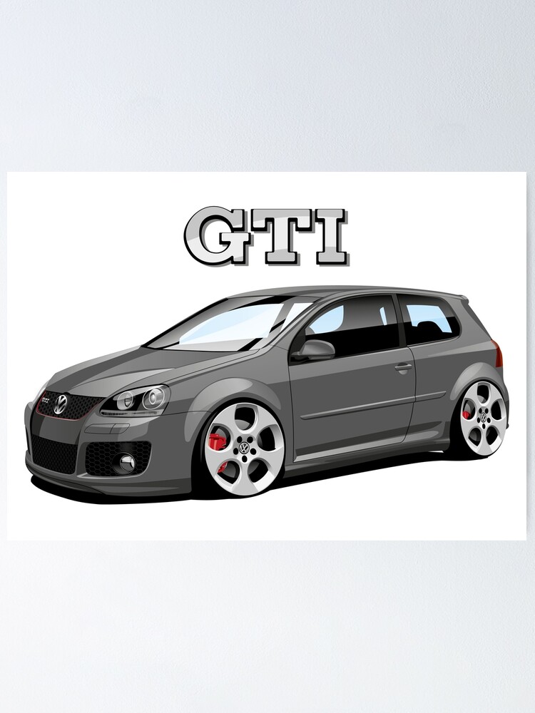 Cartoon Golf V Gti 3 Door Grey Poster By G4617 Redbubble