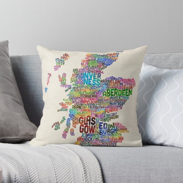 Scotland Typography Text Map Throw Pillow