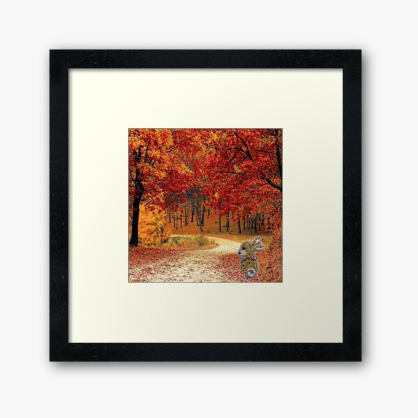 Little cute bunny in a forest with autumn foliage Framed Art Print