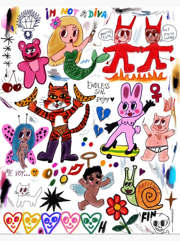 "Y2K doodle art print " Sticker for Sale by 1grace2 Redbubble