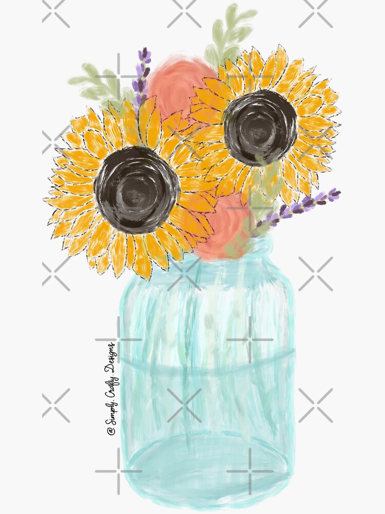 "Sunflower Mason Jar Sticker" Sticker for Sale by CraftyDesigns Redbubble