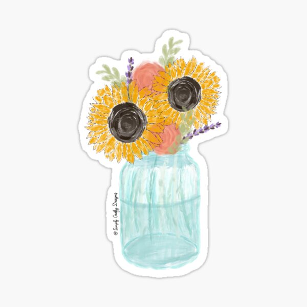 "Sunflower Mason Jar Sticker" Sticker for Sale by CraftyDesigns Redbubble