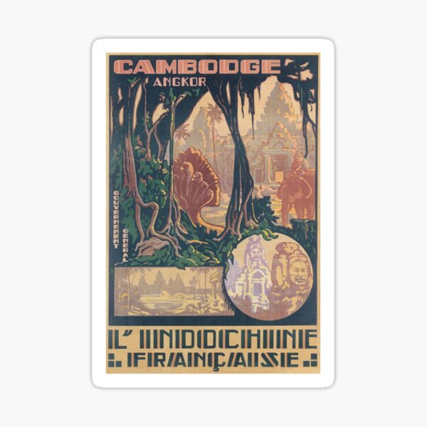 Item preview, Indochine, Cambodia, Vintage Travel Poster designed and sold by vintagevivian.