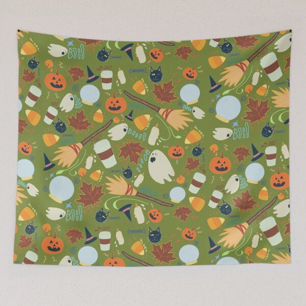 Item preview, Spooky Halloween Fall Pattern Coffee Witches Pumpkins Leaves Ghosts designed and sold by chipsNicecreams.