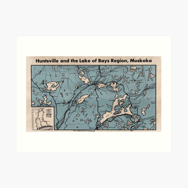 Huntsville and Lake of Bays Region of Muskoka Map Art Print