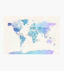 Watercolour Political Map of the World Photographic Print