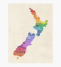 Lámina fotográfica New Zealand Typography Text Map