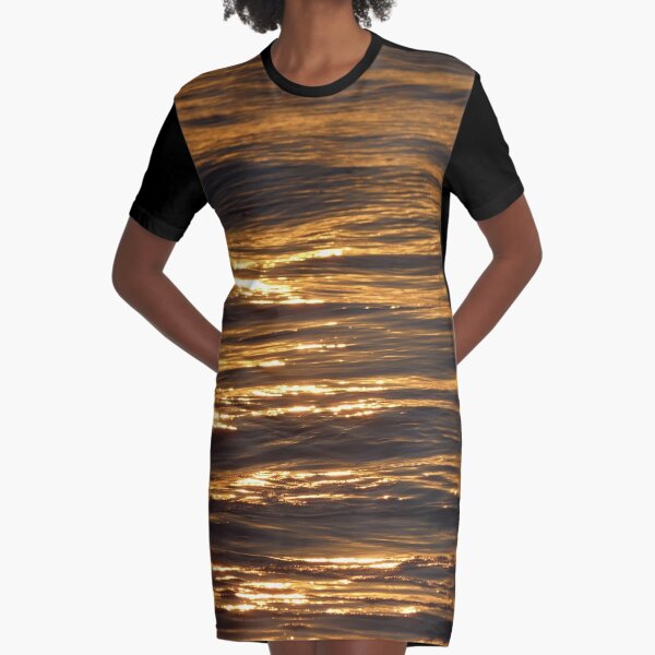Gold Ocean at Sunset Graphic T-Shirt Dress