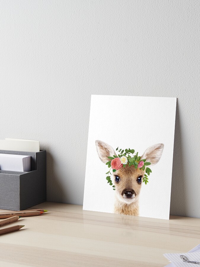 Baby Deer With Flower Crown, Baby Animals Art Print by Synplus