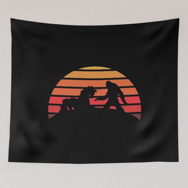 Item preview, Unicorn vs Bigfoot Sasquatch Duel Retro Vintage Design designed and sold by NoveltyMerch.