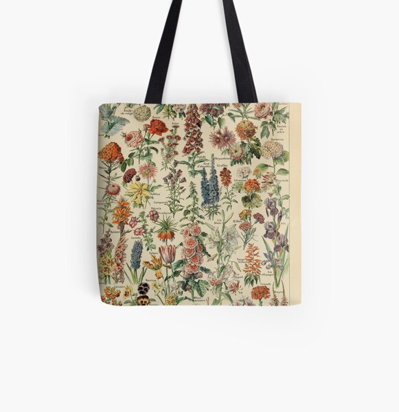 Vintage Flower Drawing All Over Print Tote Bag