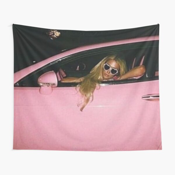 paris hilton on a pink car y2k design Tapestry