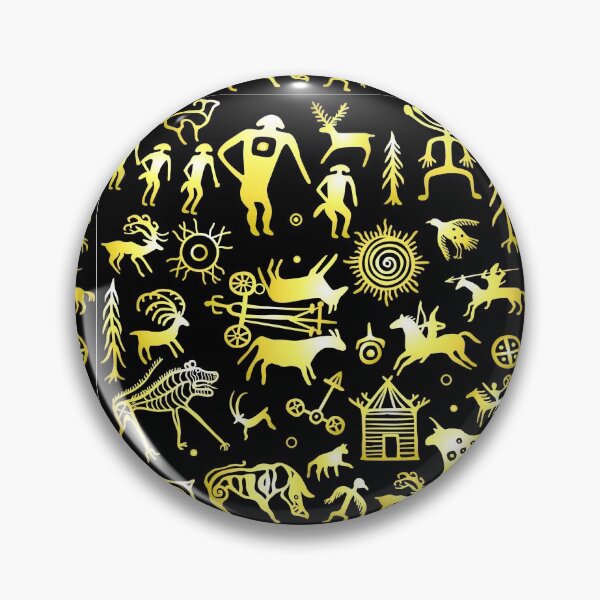 Item preview, Seamless pattern. Animation image of ancient rock paintings.  Set of petroglyphs, mystical symbols, animals, people and gods. designed and sold by YanaZvereva.