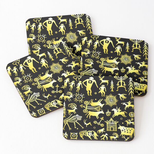 Item preview, Seamless pattern. Animation image of ancient rock paintings.  Set of petroglyphs, mystical symbols, animals, people and gods. designed and sold by YanaZvereva.