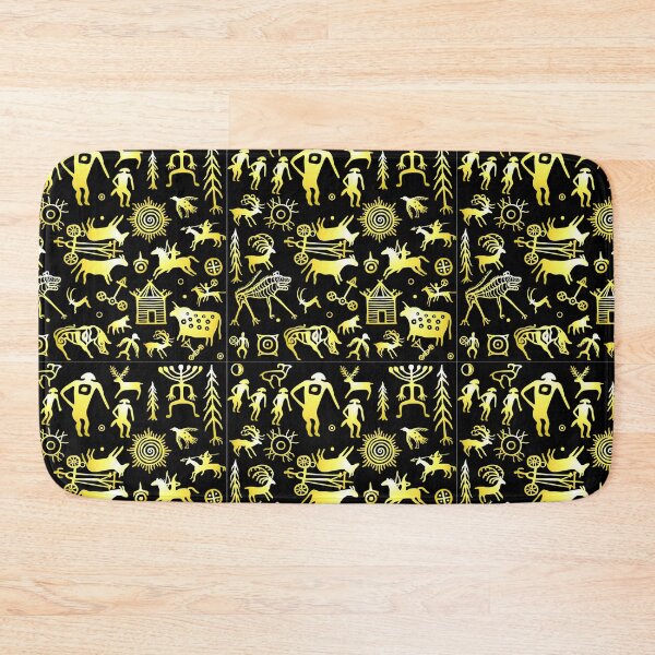 Item preview, Seamless pattern. Animation image of ancient rock paintings.  Set of petroglyphs, mystical symbols, animals, people and gods. designed and sold by YanaZvereva.
