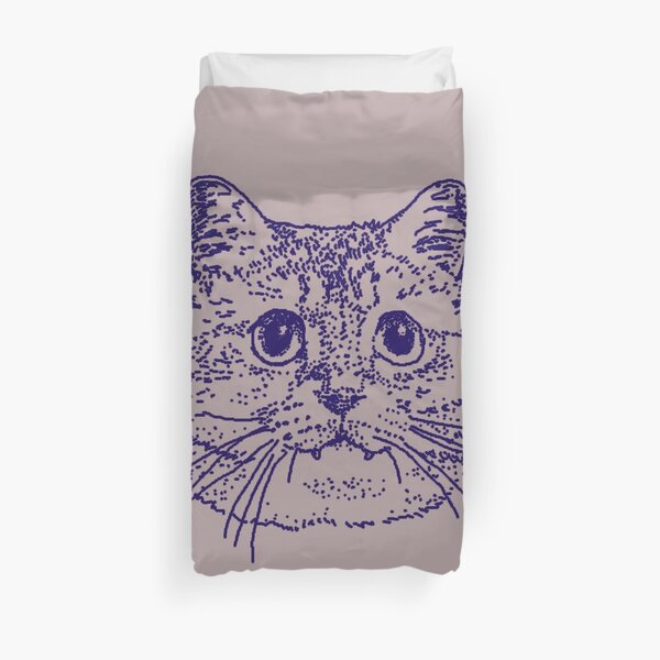Blue Kitty 4 on grey Duvet Cover