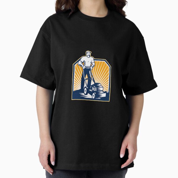 Item preview, Gardener Mowing Lawn Mower Retro designed and sold by patrimonio.