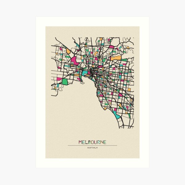 Melbourne, Australia Street Map Art Print