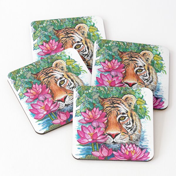 Item preview, Tiger and lotus flowers designed and sold by varelagraphics.