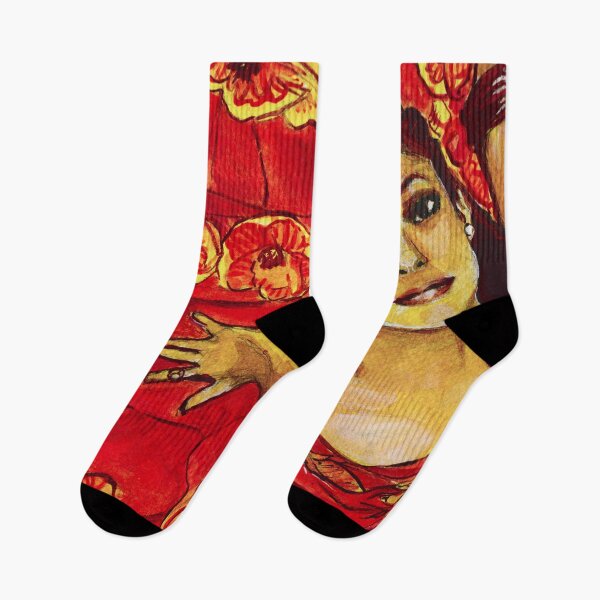 Item preview, Beautiful Woman with Yellow Florals in Bright Red Background  designed and sold by alexanderrosede.