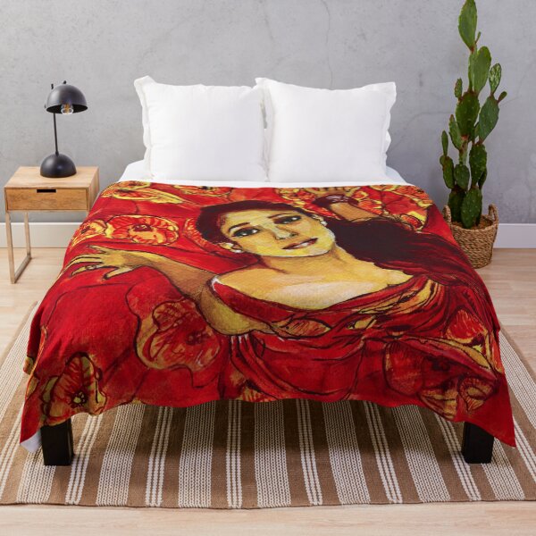 Item preview, Beautiful Woman with Yellow Florals in Bright Red Background  designed and sold by alexanderrosede.