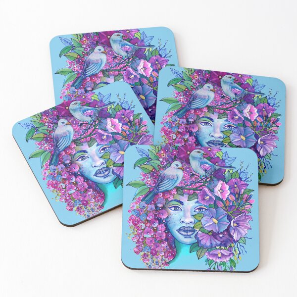 Item preview, Face with flowers and birds designed and sold by varelagraphics.