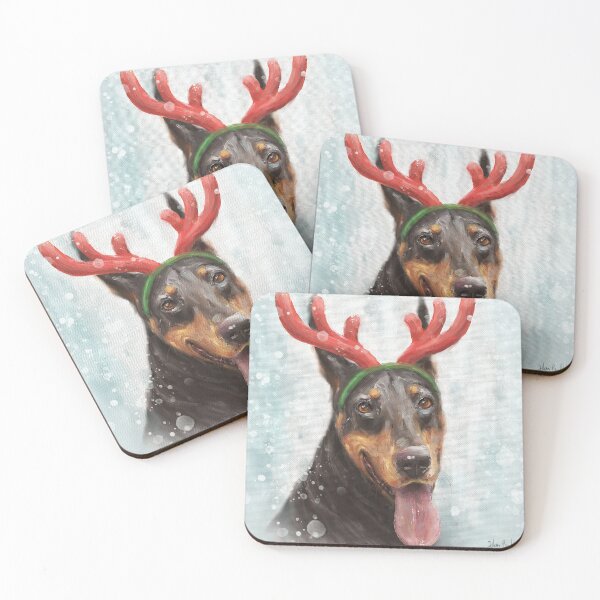 Item preview, Painting of a Doberman with a Reindeer Headpiece Costume designed and sold by ibadishi.