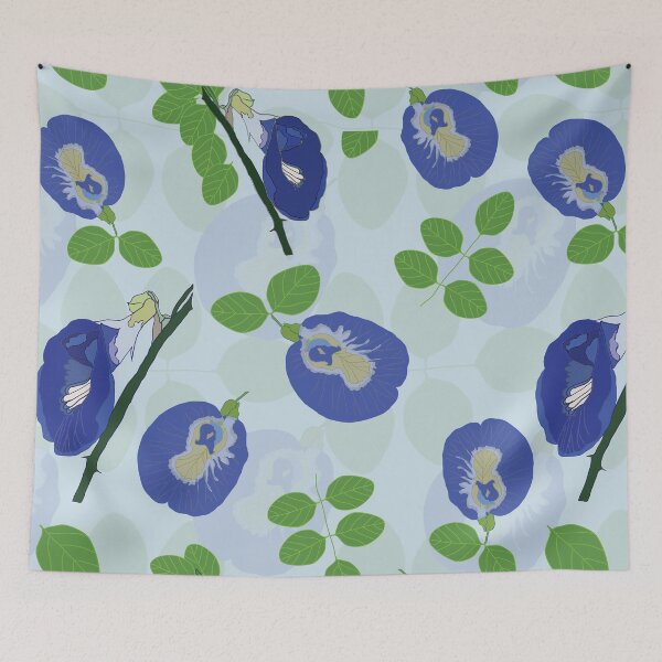 Item preview, Clitoria ternatea, commonly known as Asian pigeonwings, bluebellvine, blue pea, butterfly pea, cordofan pea and Darwin pea or shankupushpam inspired design for Onam trends designed and sold by Sreepriya Jayesh.