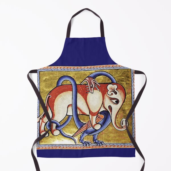 Item preview, MEDIEVAL BESTIARY DRAGON COMBATTING WITH ELEPHANT, FANTASTIC ANIMALS IN GOLD RED BLUE COLORS designed and sold by BulganLumini.