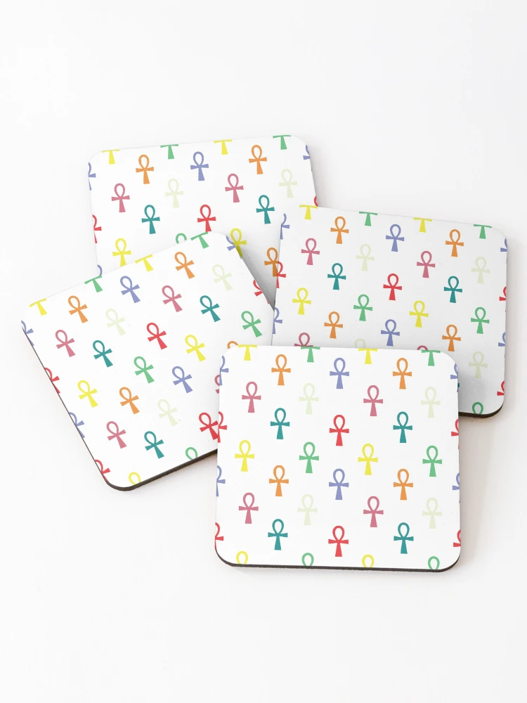 Thumbnail 1 of 5, Coasters (Set of 4), Colorful Ankh Pattern designed and sold by LightInTheDark.