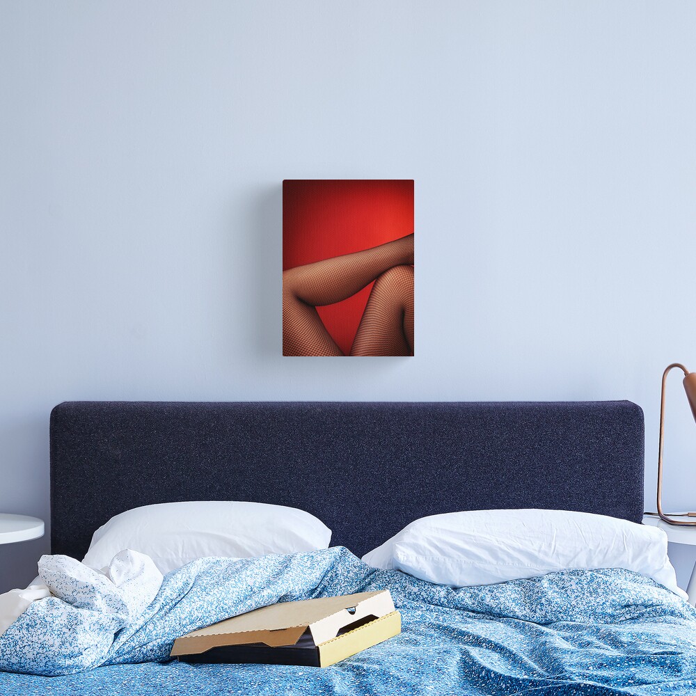 Sexy woman legs in fishnet stockings on red art photo print Poster for  Sale by MaximImages .com Exquisite Arts