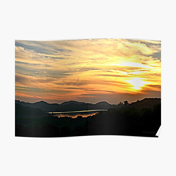 Sunset Over Lake Wohlford ~ digital paint effect Poster