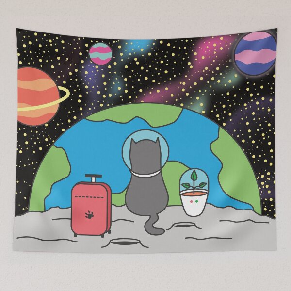 Item preview, Towards a New Beginning - Gray Astronaut Cat Goes to the Moon designed and sold by thecatcouch.