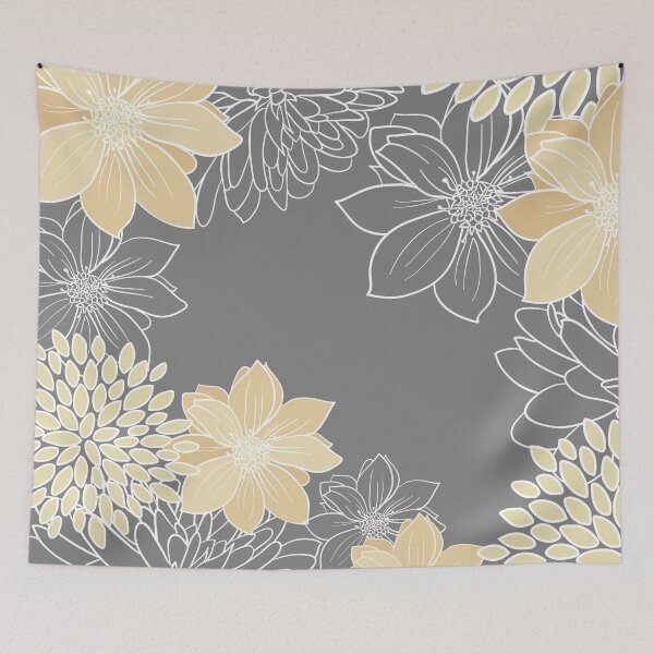 Item preview, Floral Prints and Line Art, Yellow and Gray designed and sold by meggydesigns.