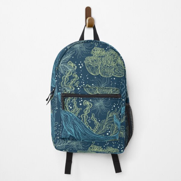 Item preview, Seamless pattern with whale, marine plants and seaweeds designed and sold by kateja.