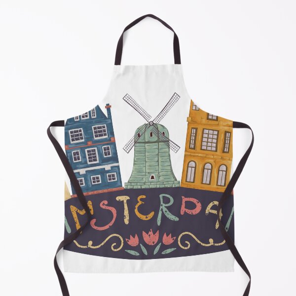 Item preview, Amsterdam. Old historic buildings and traditional architecture of Netherlands. Windmill and houses with hand drawn lettering. designed and sold by kateja.