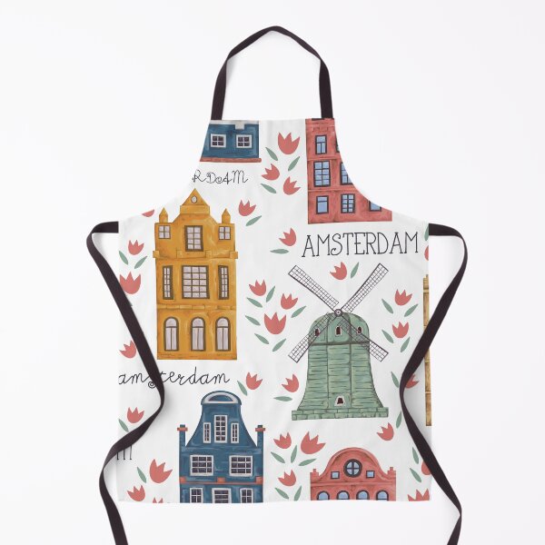Item preview, Amsterdam. Seamless pattern with old historic buildings and traditional architecture of Netherlands. Windmill and houses with tulip flowers. designed and sold by kateja.