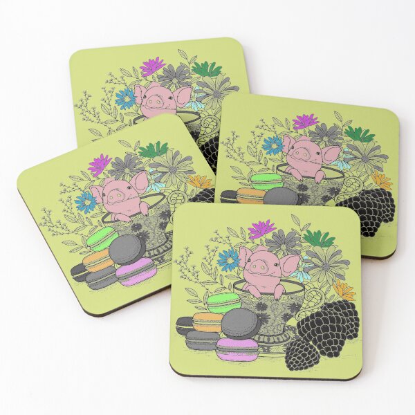 Item preview, PINK PIG IN A TEACUP WITH FLOWERS AND PINECONES  designed and sold by Iskybibblle.