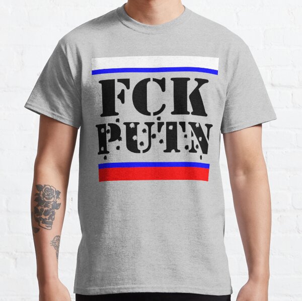 "FCK Putin Fuck Putin design shot through black" T-shirt by ShiShaka