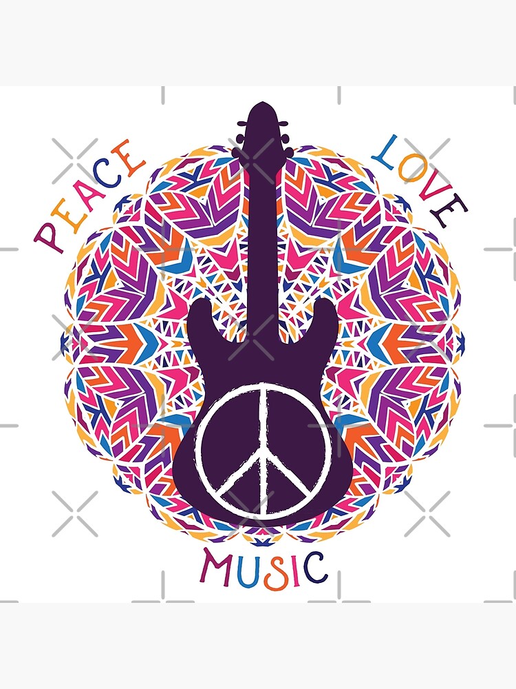 Sencillez Sucio carga Lámina rígida «Símbolo de paz hippie Paz, amor, signo de la música y la  guitarra en el fondo de mandala colorido adornado.» de kateja | Redbubble