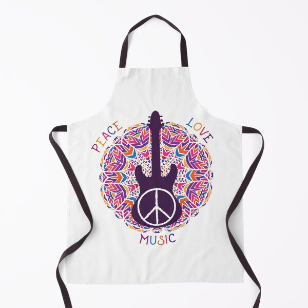 Aperçu de l'œuvre Symbole de paix hippie. Paix, amour, signe de musique et guitare sur fond de mandala coloré et orné. créée et vendue par kateja.