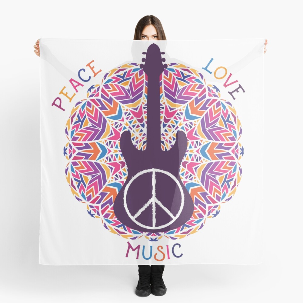 Hippie Peace Symbol Peace Love Music Sign And Guitar On Ornate Colorful Mandala Background 2392