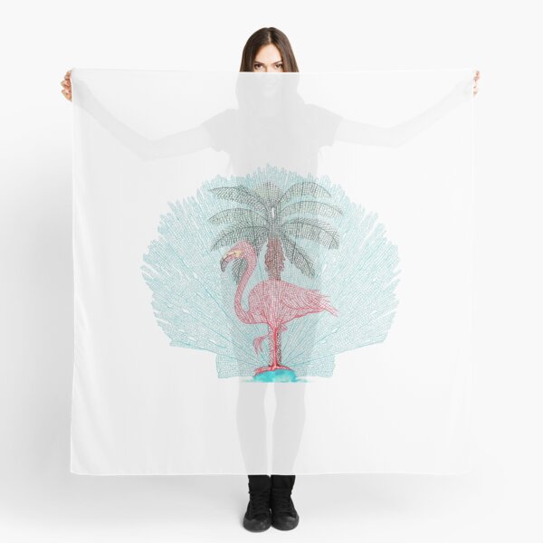 Sea Fan Coral Pink Flamingo Teal Palm Tree in Florida Design Scarf