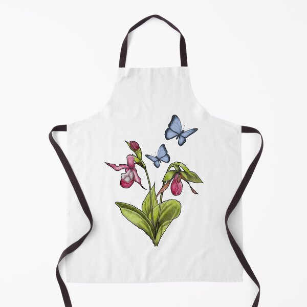 Item preview, Ladyslipper Flower With Blue Butterflies, Wildlife Art designed and sold by JoyfulWhimsy.