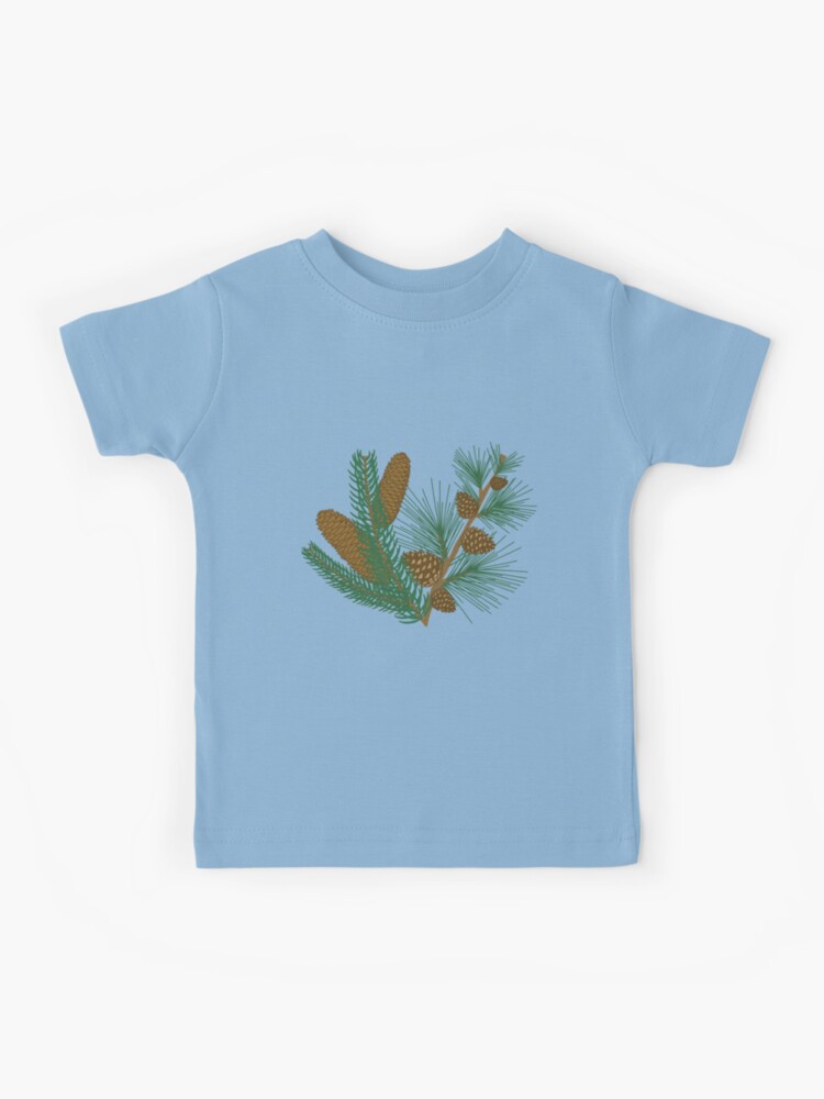 Natural pattern of pine cones and evergreen branches in green and brown  with yellow background Kids T-Shirt for Sale by CiniArt