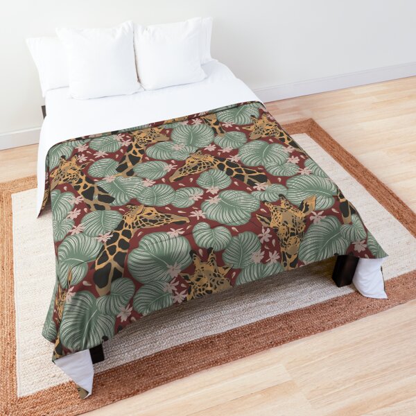 Giraffes In The Jungle On A Spiced Apple Background Comforter