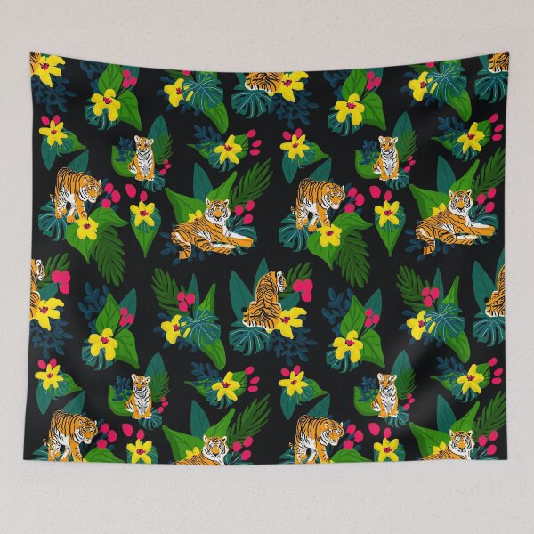 Item preview, Exotic Tigers in tropical setting pattern designed and sold by Quick Brown Fox Canada.