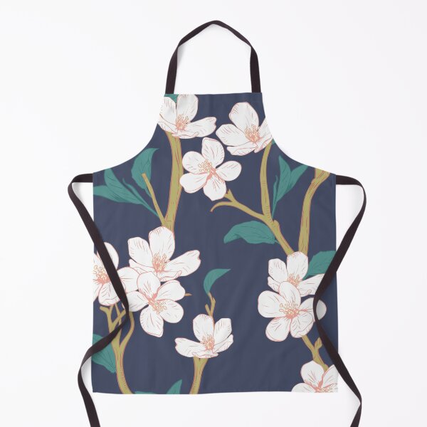 Item preview, White Cherry Blossoms On Navy Background designed and sold by cgroenewald.