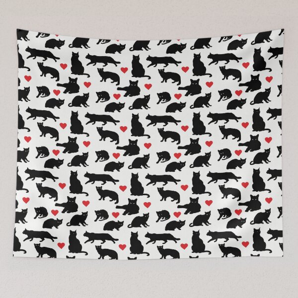 Item preview, Black cats and red hearts pattern designed and sold by HayesAtHome.