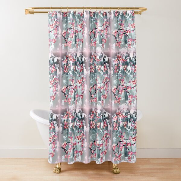 shower curtain pink and grey